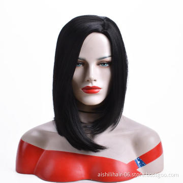 AiShiLi Factory hair Wholesale Shoulder-Length Straight Wigs with Black for Women Heat Resistant Synthetic Hair